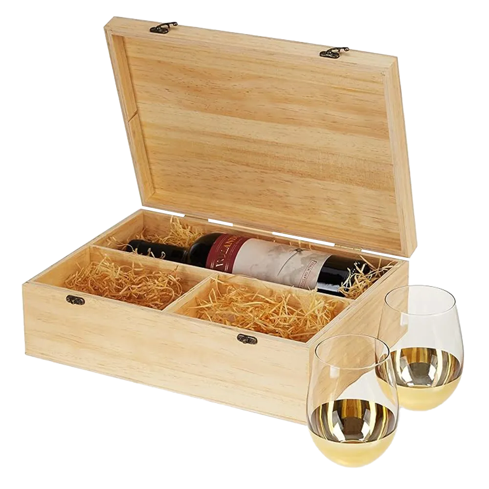 Twine Living Co. Wood Wine Box Set w/ 2 Stemless Glasses