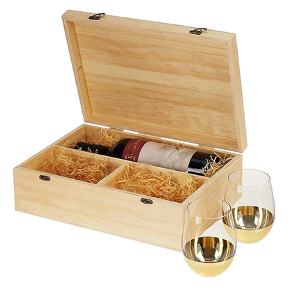 Twine Living Co. Wood Wine Box Set w/ 2 Stemless Glasses