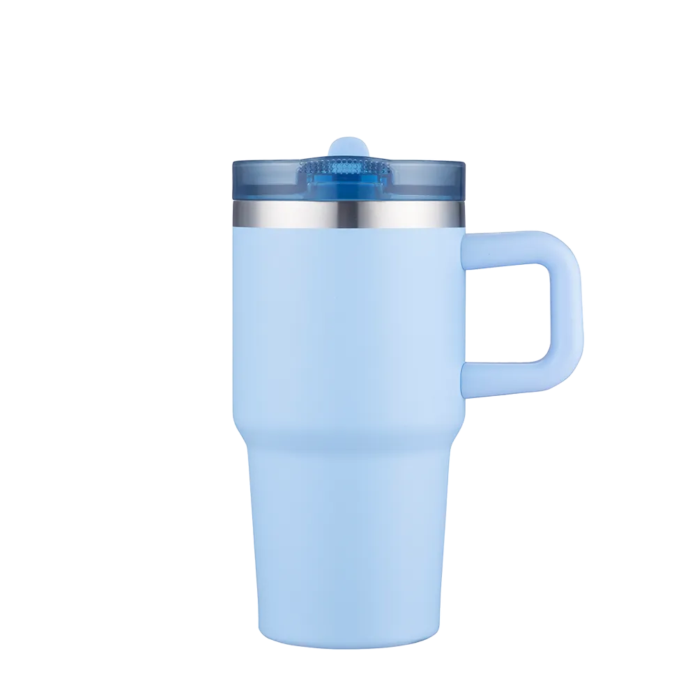 Slate 20 oz Handle Mug with straw lid in light blue
