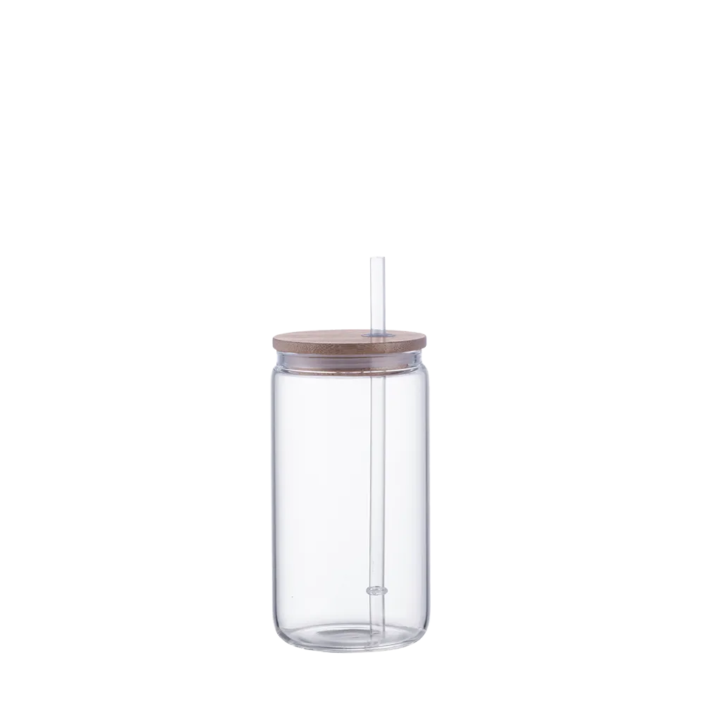 Slate 18 oz Glass Tumbler with Bamboo Lid and Plastic Straw