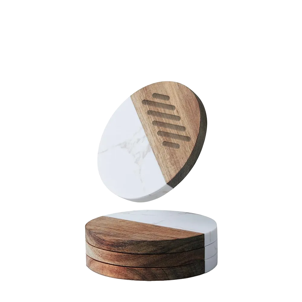 Marble and Acacia Spliced Coaster Set