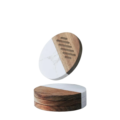 Marble and Acacia Spliced Coaster Set