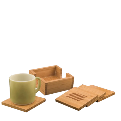 Bamboo Square 4-Coaster Set with Holder