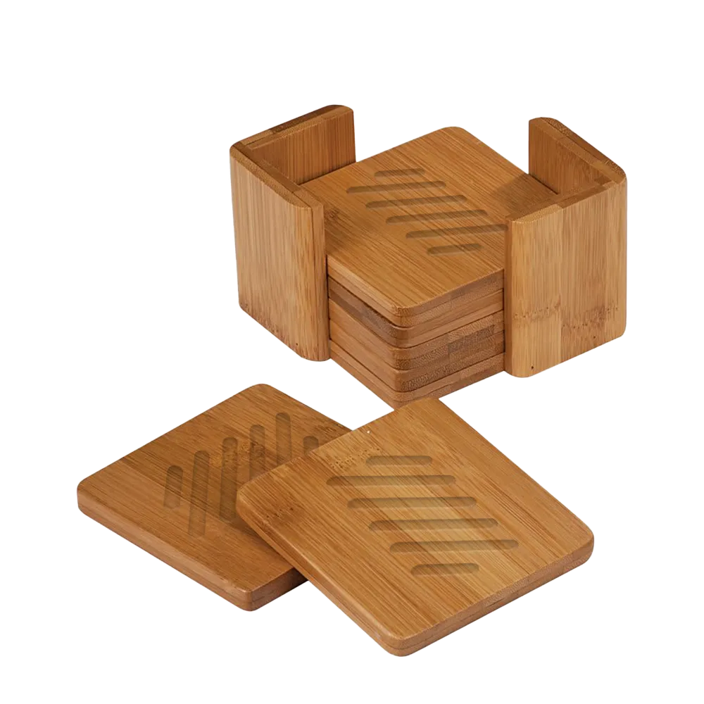 Bamboo Square 6-Coaster Set with Holder