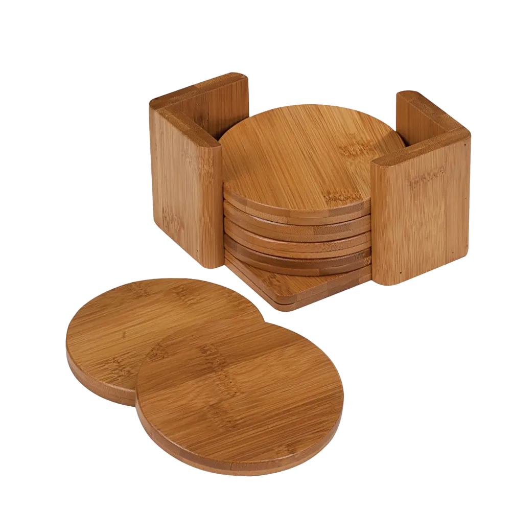 Bamboo Round 6-Coaster Set with Holder